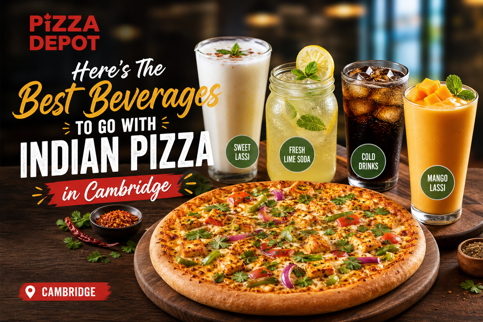 Indian pizza beverages Cambridge
